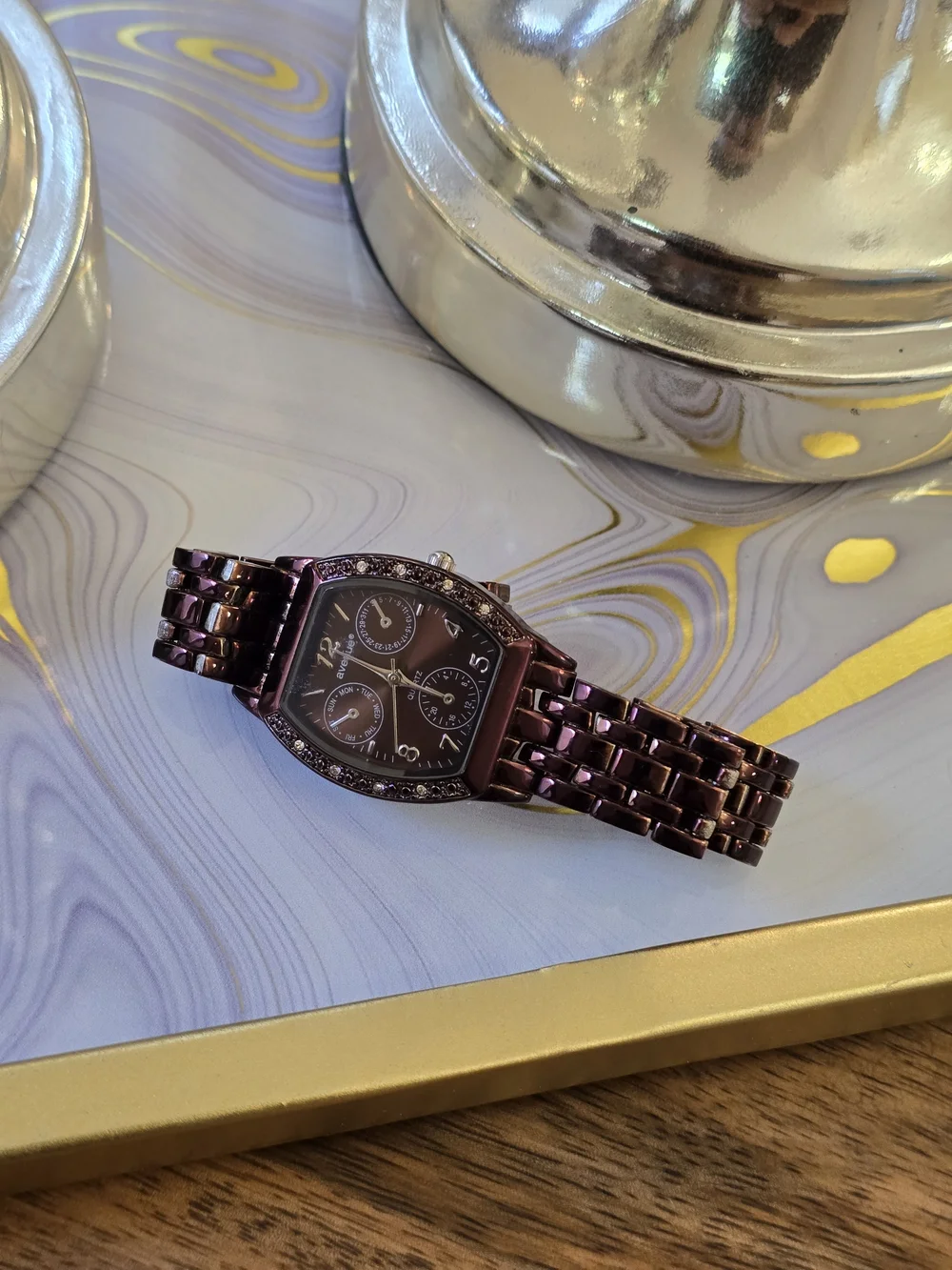 Avenue Men’s Brown Crystal Accent Bracelet Watch